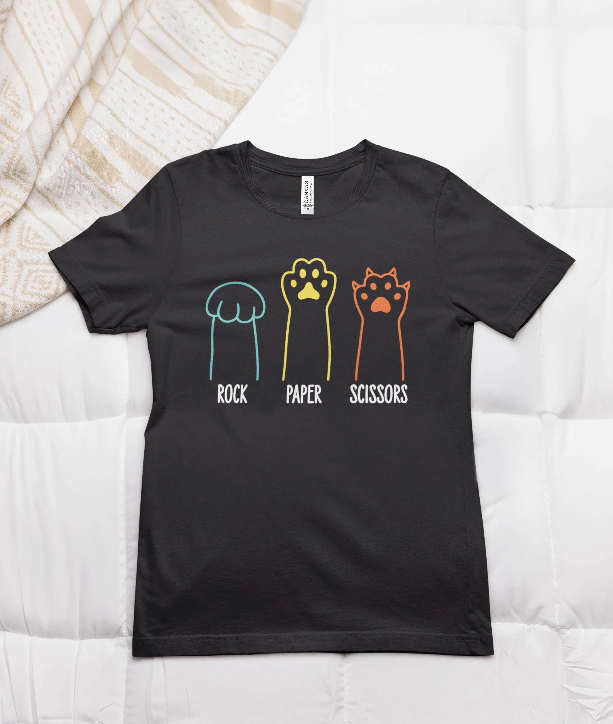 Футболка с забавным котом рок-бумажными ножницами и лапами ряцкая кошачья шутка