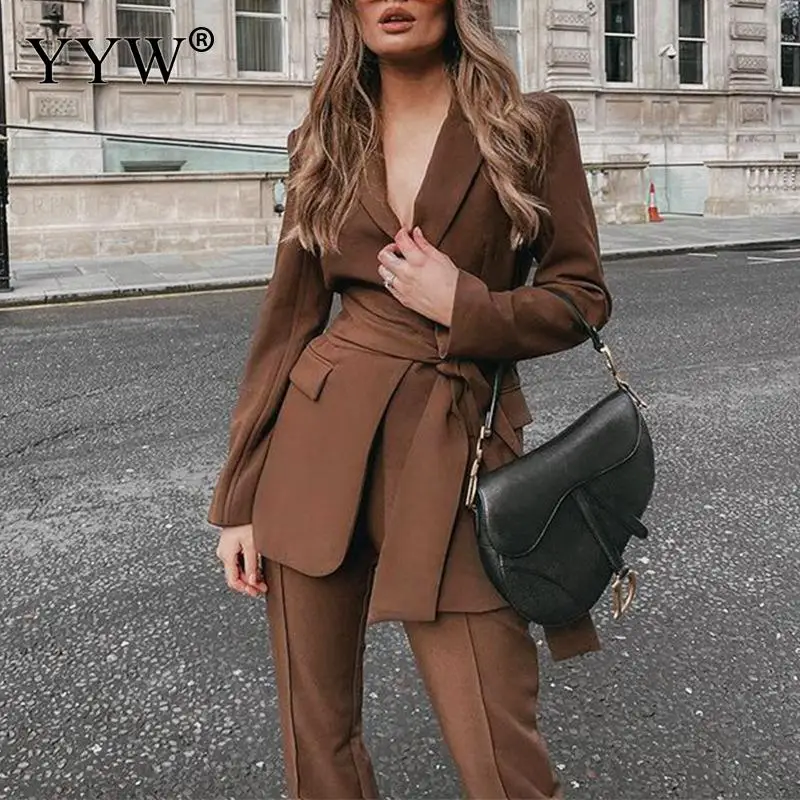 Spring Autumn Temperament Lapel V Neck Long Shirt + Pants Slim Suit Two Piece Sets 2022 Elegant Soild Color OL Suits For Women