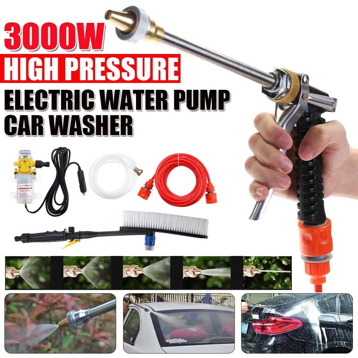 

3000W Electric Water Pump High Pressure Diaphragm Self Priming Water Pump Sprayer DC 12V Mini portable Car Washer