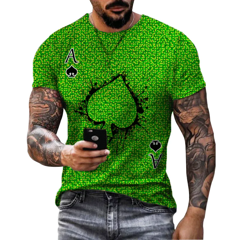 

Playing Cards 3D Print Men T Shirt Ace Spades Card Letters Print O Neck T Shirt For Men Summer Street Style Loose Men Clothing