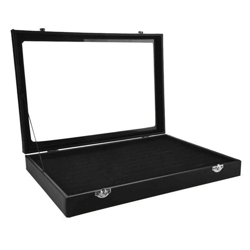 

100 Slots Ring Storage Box, Ring Storage Display Box, Ring Display Box, Ring Display Tray (Glass Cover)