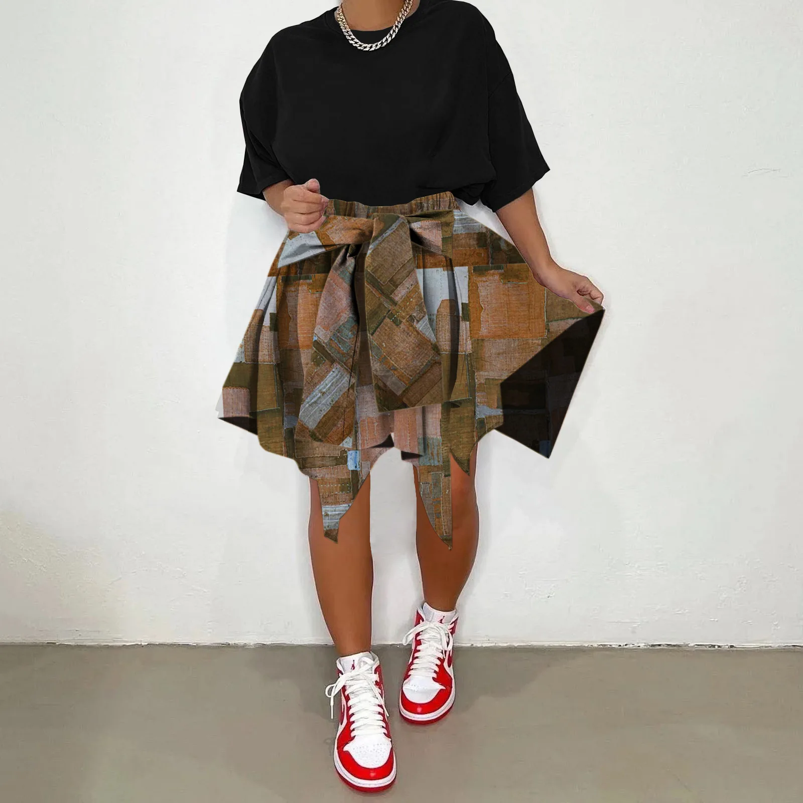 

Women Summer Printed Irregular Skirts For Women Casual Fake Shirt Mini Skirt