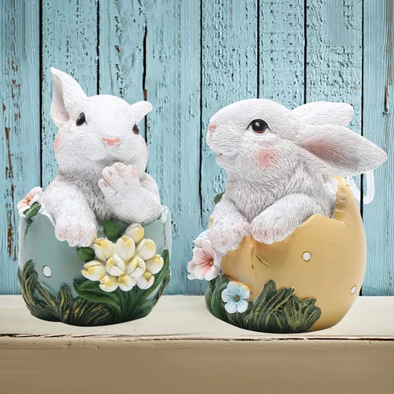 

Easter Bunny Eggs Resin Statue Collectibles Decorations for Spring Home Decor Rabbit Gift