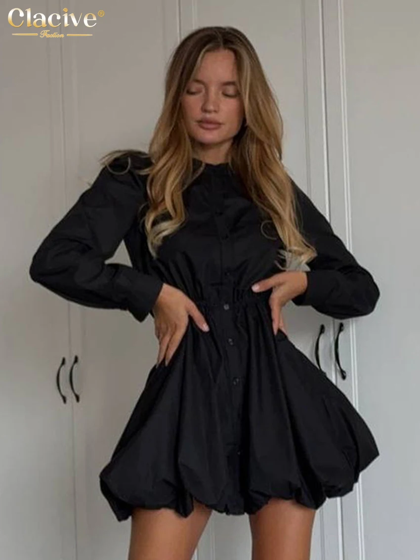 Clacive модное свободное черное хлопковое женское платье 2025 повседневное
