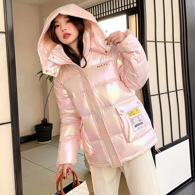 2022 Winter Down Parkas Women's Thicken Warm Down Cotton Jacket Coat Women Fashion Glossy Cotton-padded Coat Mid-Length Outwear