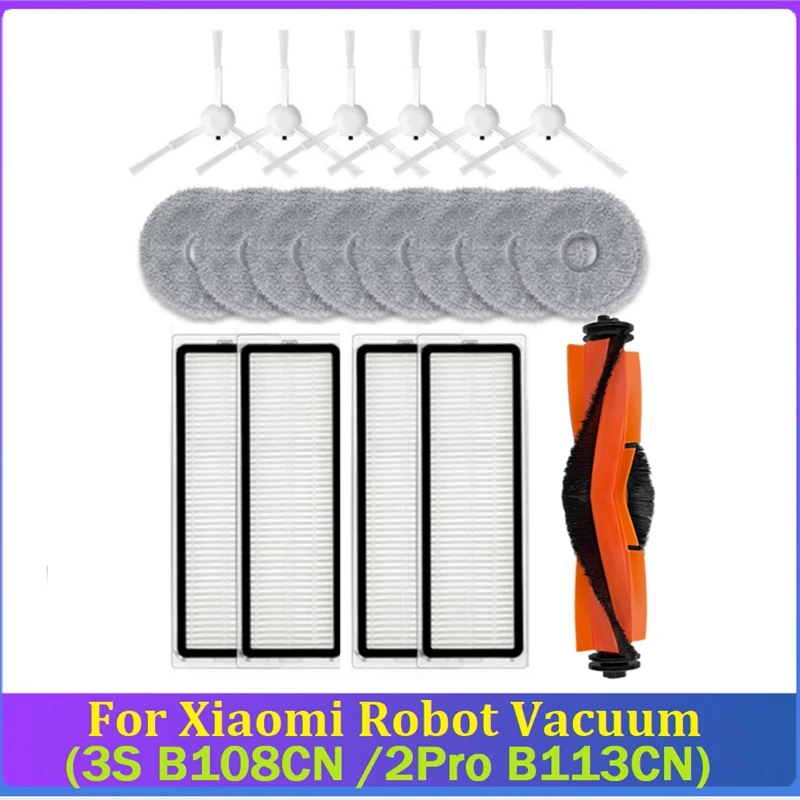 

19PCS For Xiaomi Robot Vacuum 3S B108CN /2Pro B113CN Robot Vacuum Cleaner Main Side Brush Filter Mop Replacement Parts Kit