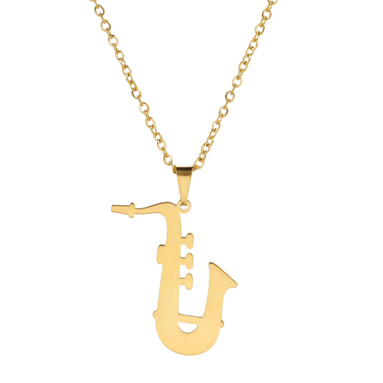 

Gothic Hip Hop Rock Stainless Steel Sachs Saxophone Necklace Men Musical Instrument Bass Pendant Women Jewelry Sweater Chain