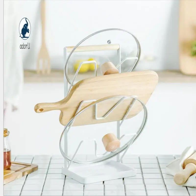 

Iron Three-layer Pot Cover Rack Storage Drain Rack Kitchen Storage Storage Simple Sitting Cutting Board Cutting Board Rack
