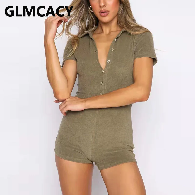 

Женский однотонный повседневный комбинезон на пуговицах с коротким рукавом