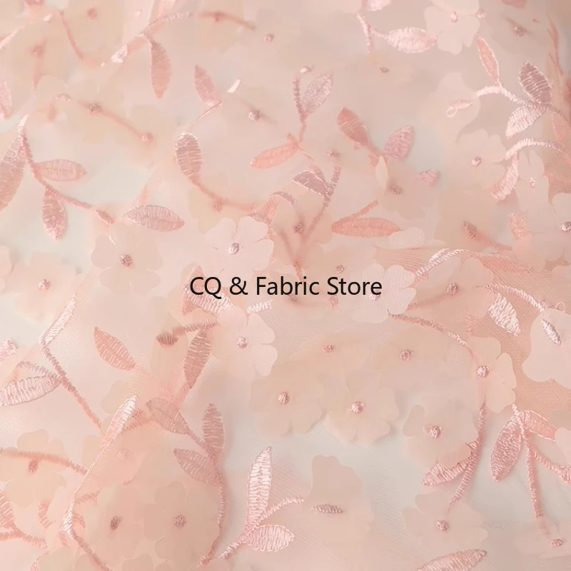 Фото Ins Style Pink Laser 3D цветочная вышитая сетчатая ткань для женщин платья детские платья по метрам №4