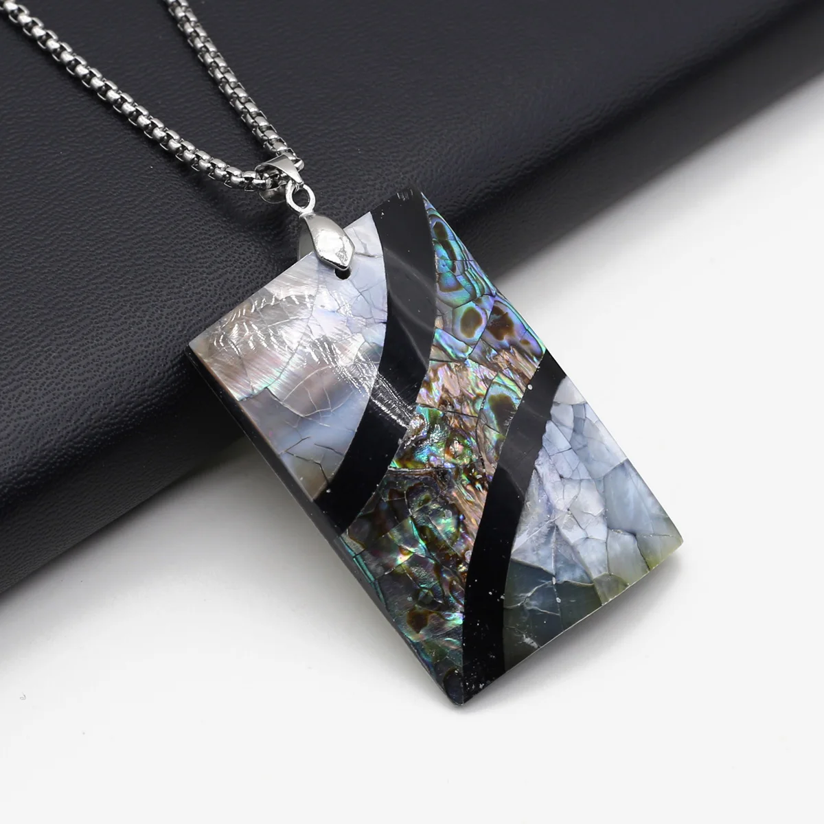 

Natural Abalone Shell Pendant Necklace Rectangular Stainless Steel Chains High Quality for Women Necklace Jewelry Gifts