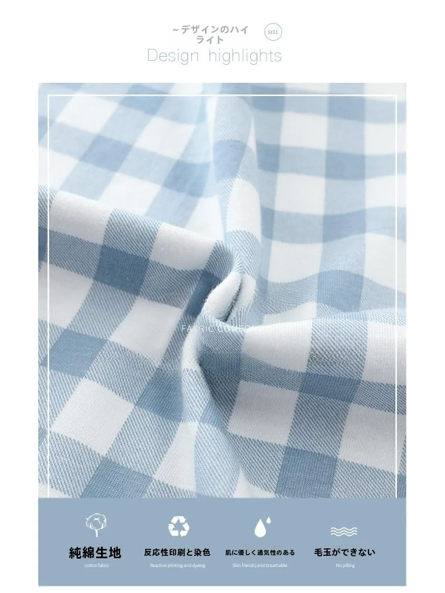 Укороченные брюки с короткими рукавами женские летние хлопковые клетчатые