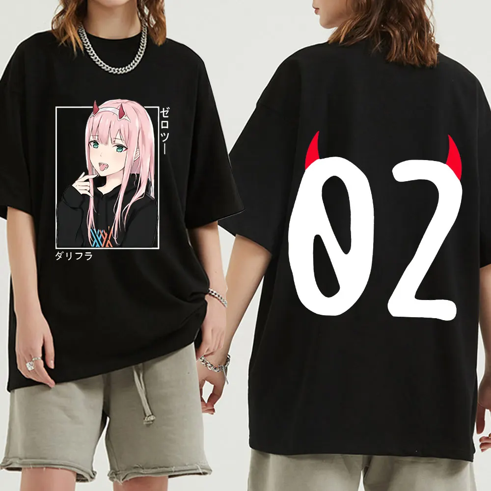 

Забавный дорогой в Franxx Zero TWO аниме Harajuku футболка мужская женская забавная искусственная кожа топ-футболки в стиле хип-хоп для мужчин