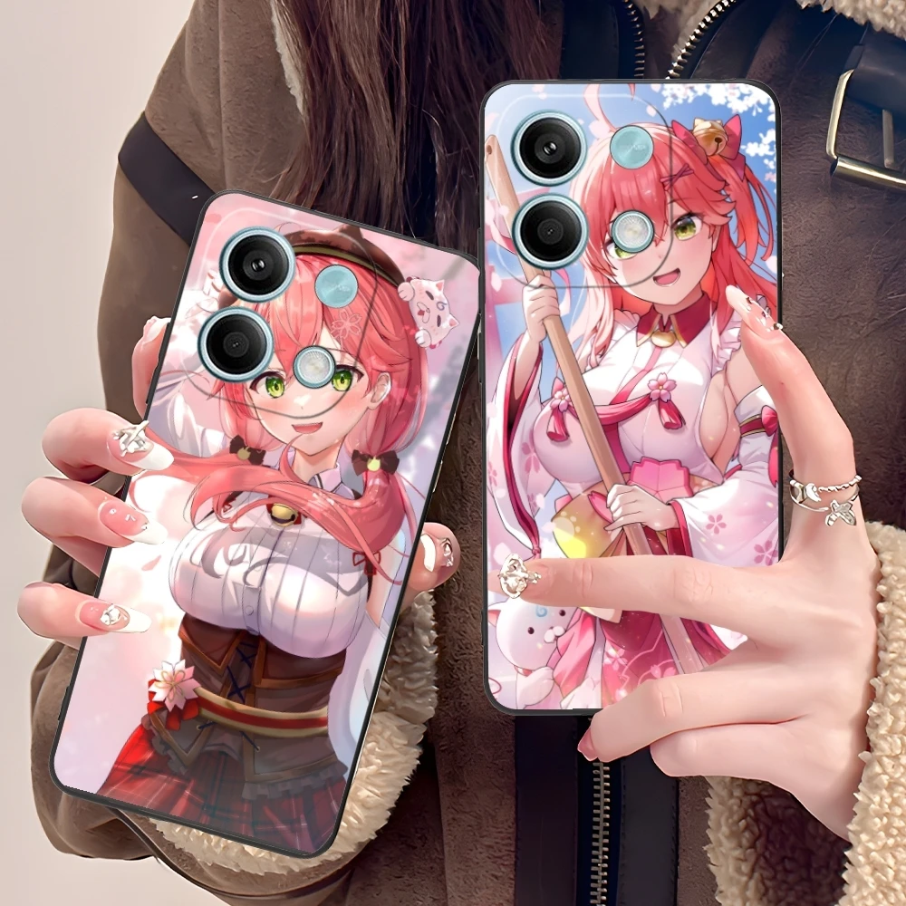 Holo Anime Sakura Miko Mobile Phone Case for Xiaomi POCO M6 M5 M4 M3 X6 X5 X4 X3 F6 F5 F4 F3 F2 C40 Pro GT 5G Black Cover Shell