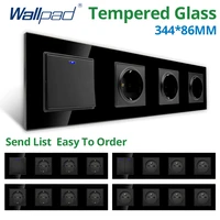 wallpad 1 2 3 gang 2 way wall switch and socket eu power outlet plug led indicator 34486mm black glass panel