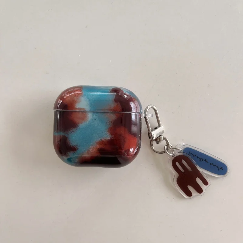 Портативный сине-коричневый чехол для наушников с янтарным узором и крючком Apple