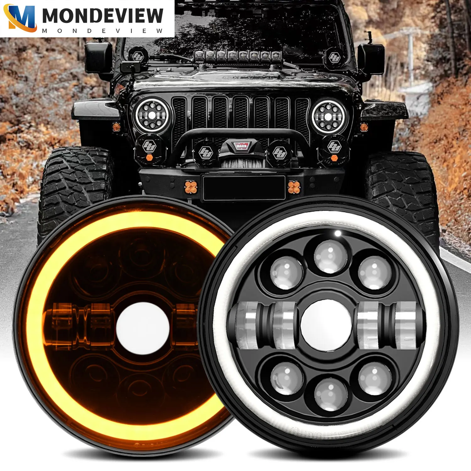 MONDEVIEW H4 DRL 7-дюймовый Wrangler R7 Ангельский глаз указатель поворота 80 Вт Высокая