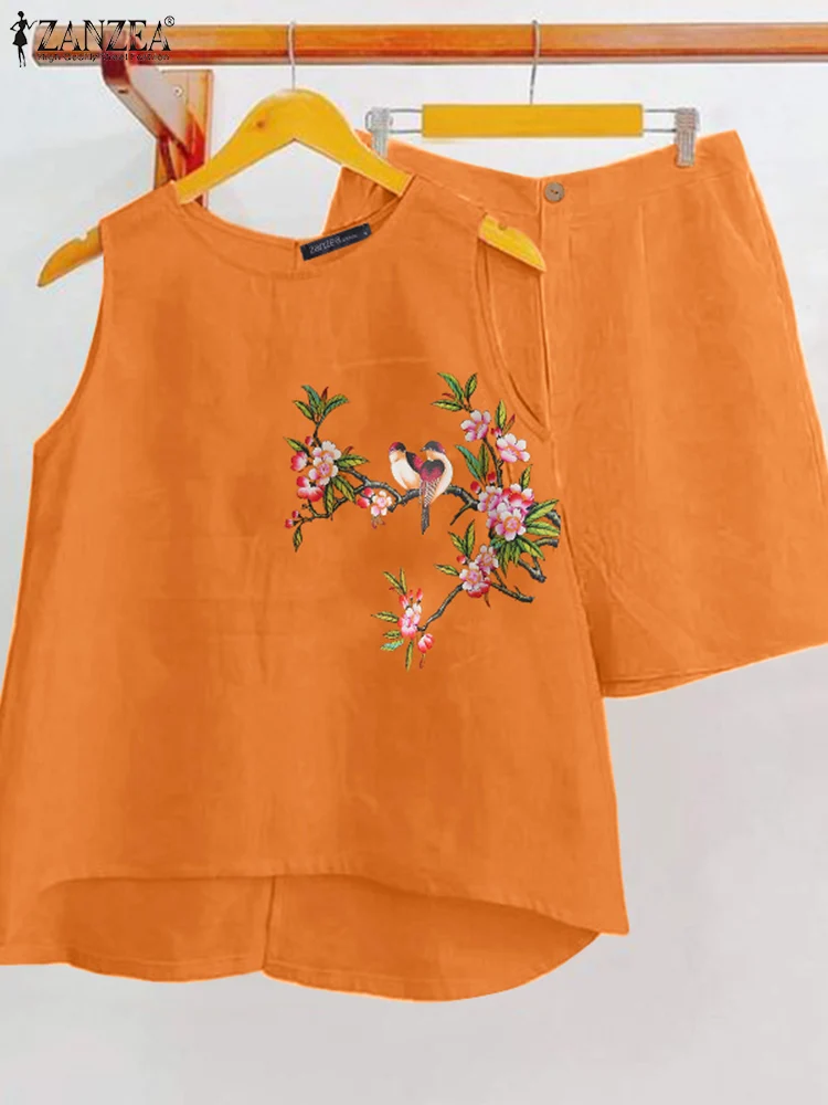 Лето 2024 Модный женский спортивный костюм ZANZEA с шортами блузка коротким рукавом и