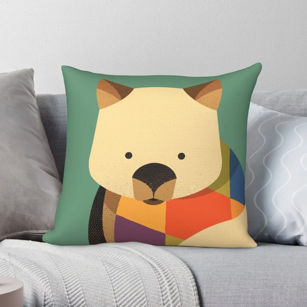

Квадратный чехол Hello Wombat из полиэстера и льна
