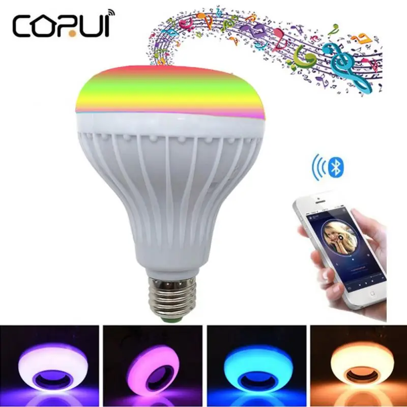 

CoRui E27 Умный Дом 12 Вт Светодиодная лампа RGBW Bluetooth беспроводная акустическая лампа музыкальный плеер с регулируемой яркостью аудио 24 клавиши ...