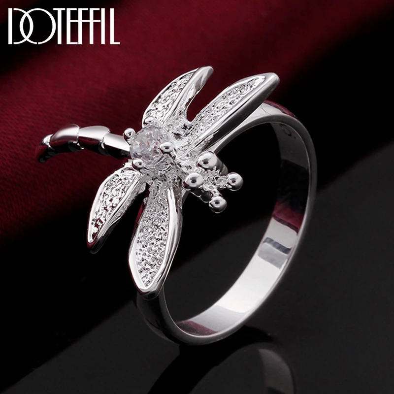 

DOTEFFIL 925 Sterling Silver Dragonfly AAAAA Zircon Ring For Woman Wedding Engagement Party Fashion Charm Jewelry