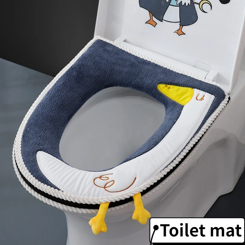 

Bathroom Accessories Cute Winter Warm Toilet Seat Cushion Universal Plush Toilet Cover Handle Zipper Washable Set Cover Handle