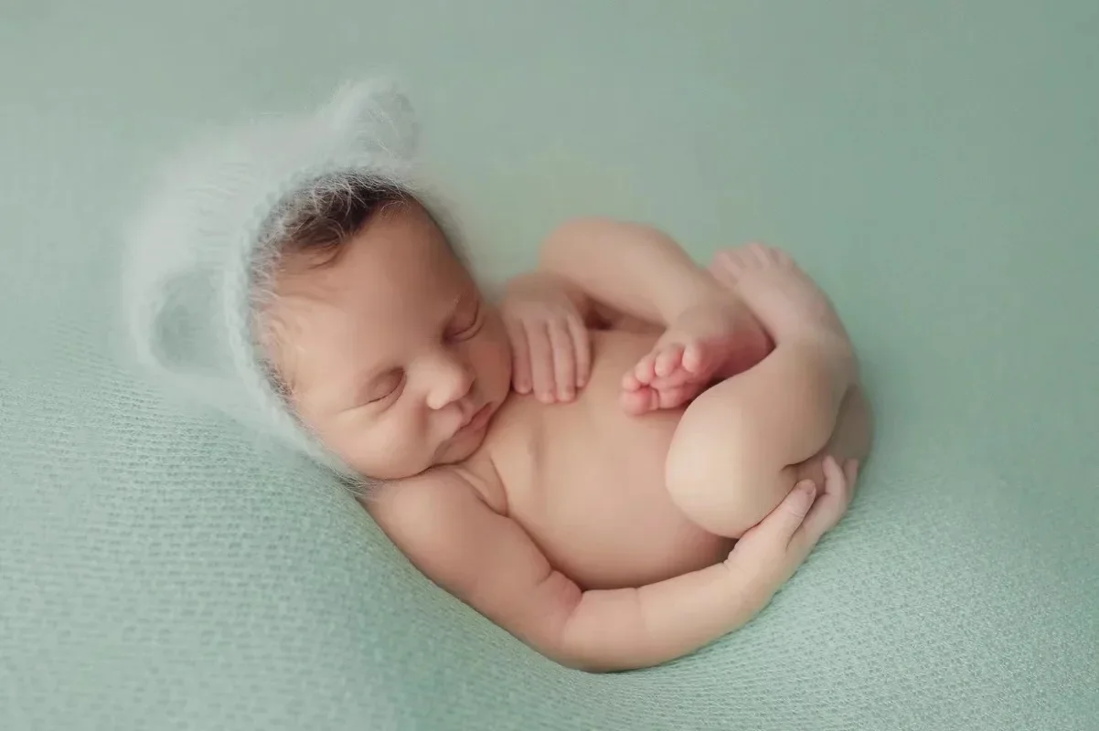 Шерстяная шапка для новорожденных реквизит фотосъемки вязаная с медведем