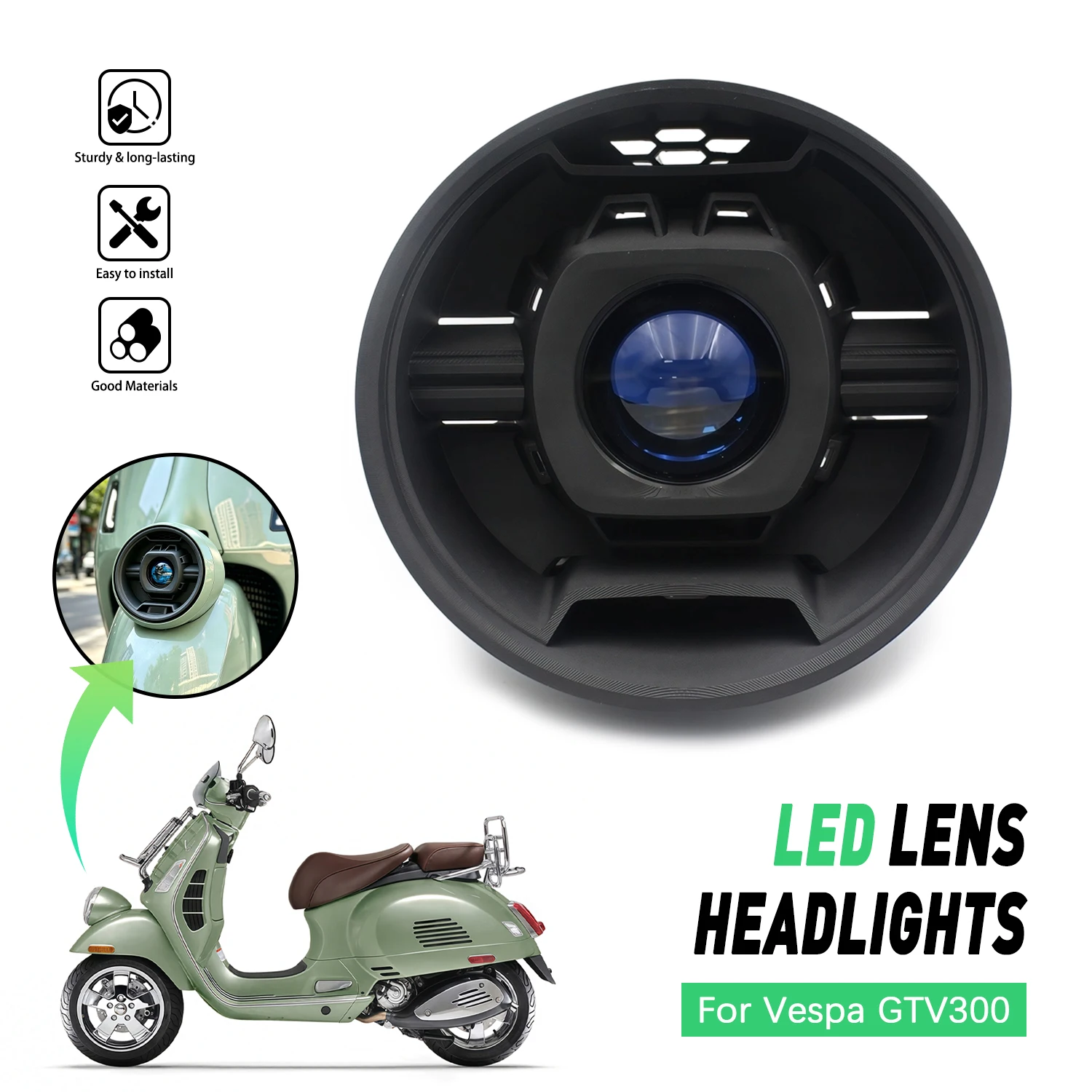 Фото Фара для мотоцикла Vespa GTV300 2024 2025 2026, круглая, на шесть дней, для ежедневного использования №1