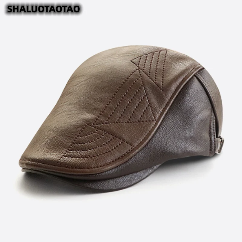 

2022 Fashion New Berets Men's Leather Hat Snapback Peaked Cap Middle Aged Keep Warm Autumn Winter Caps Casquette