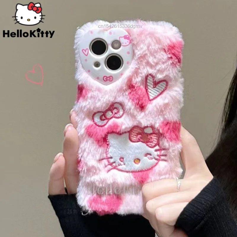 

Sanrio Hello Kitty Pink Plush Case For Samsung A71 A51 A70 A60 A90 Cute Phone Cover S21FE S9 S10 S8 S207 UItra Shell Protective