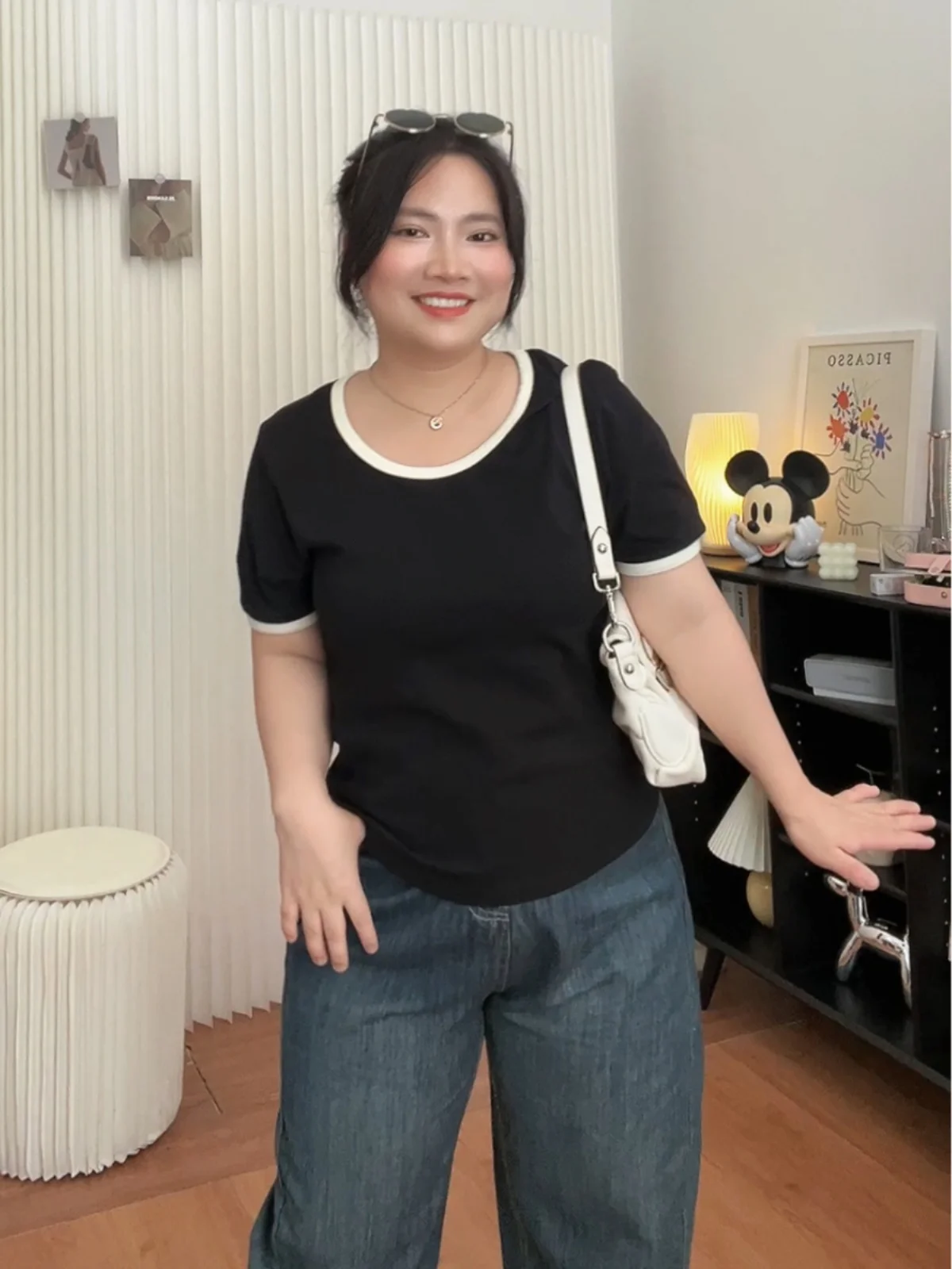 Shoulder Contrast Color U Collar Short sleeve T-shirt High Elastic Small Man Women Summer 2024 Slimming Plus size Top Chubby ...