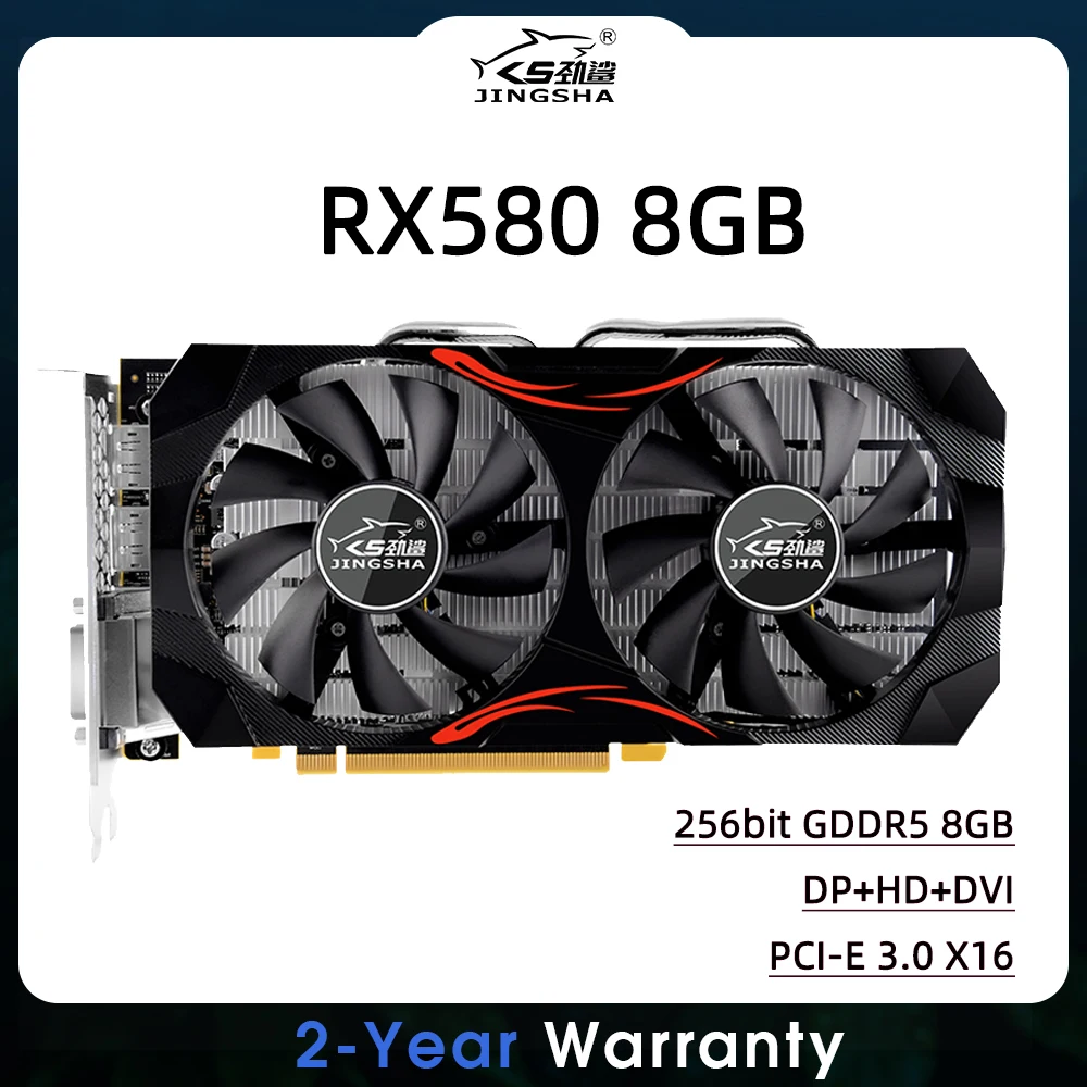 

Видеокарта JINGSHA RX580 8 ГБ, графический процессор AMD Radeon RX580, видеокарта 8 ГБ, игровой экран для компьютера, Видеокарта VGA DVI