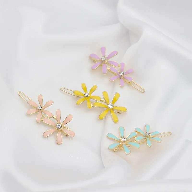

New Korean Style Daisy Barrettes for Women Rhinestone Flower Side Clip Flower Hair Accessories Headdress Hairpin