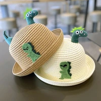 baby warp knit embroidered straw hat baby sunscreen children sunshade cartoon stereo super cute fisherman hat breathable summer