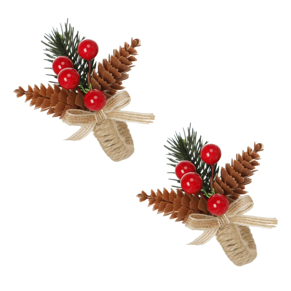 

Napkin Rings Ring Holder Berry Pinecone Decor Table Festival Buckle Christmas Red Rustic Holiday Linen Farmhouse Leaf Wedding
