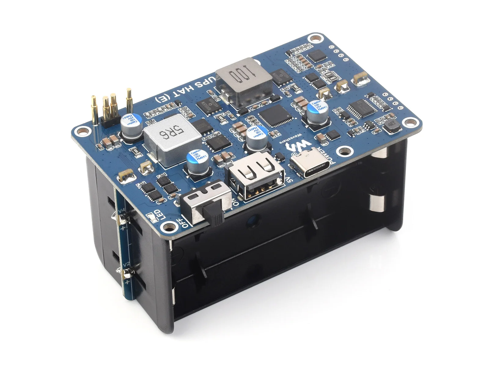Фото Блок бесперебойного питания Raspberry Pi 5/4B/3B+ UPS HAT (E) поддерживает 4×21700 литиевых батарей (батарейки НЕ входят в комплект), выход 5В 6А №3