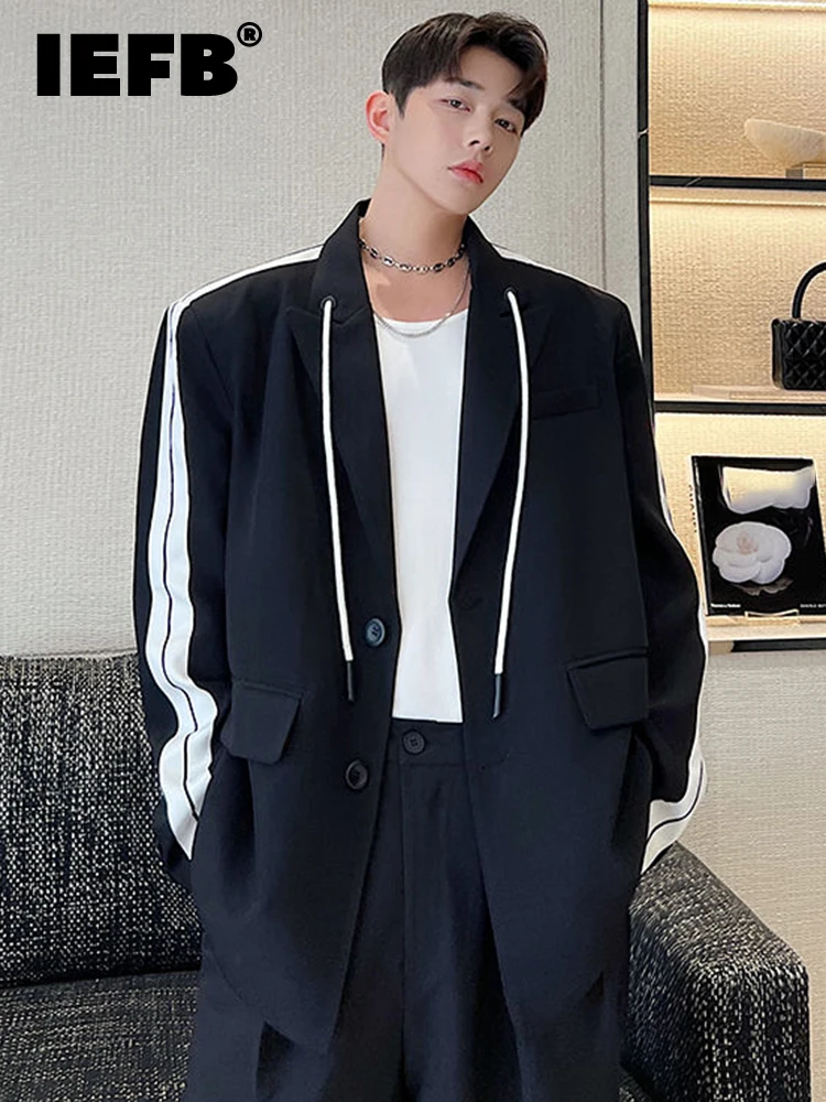 

IEFB Loose Oversize Silhouette Webbing Shoulder Pad 2023 Contrast Color Men Coat Long Sleeve Male Suit Casual 9A4119