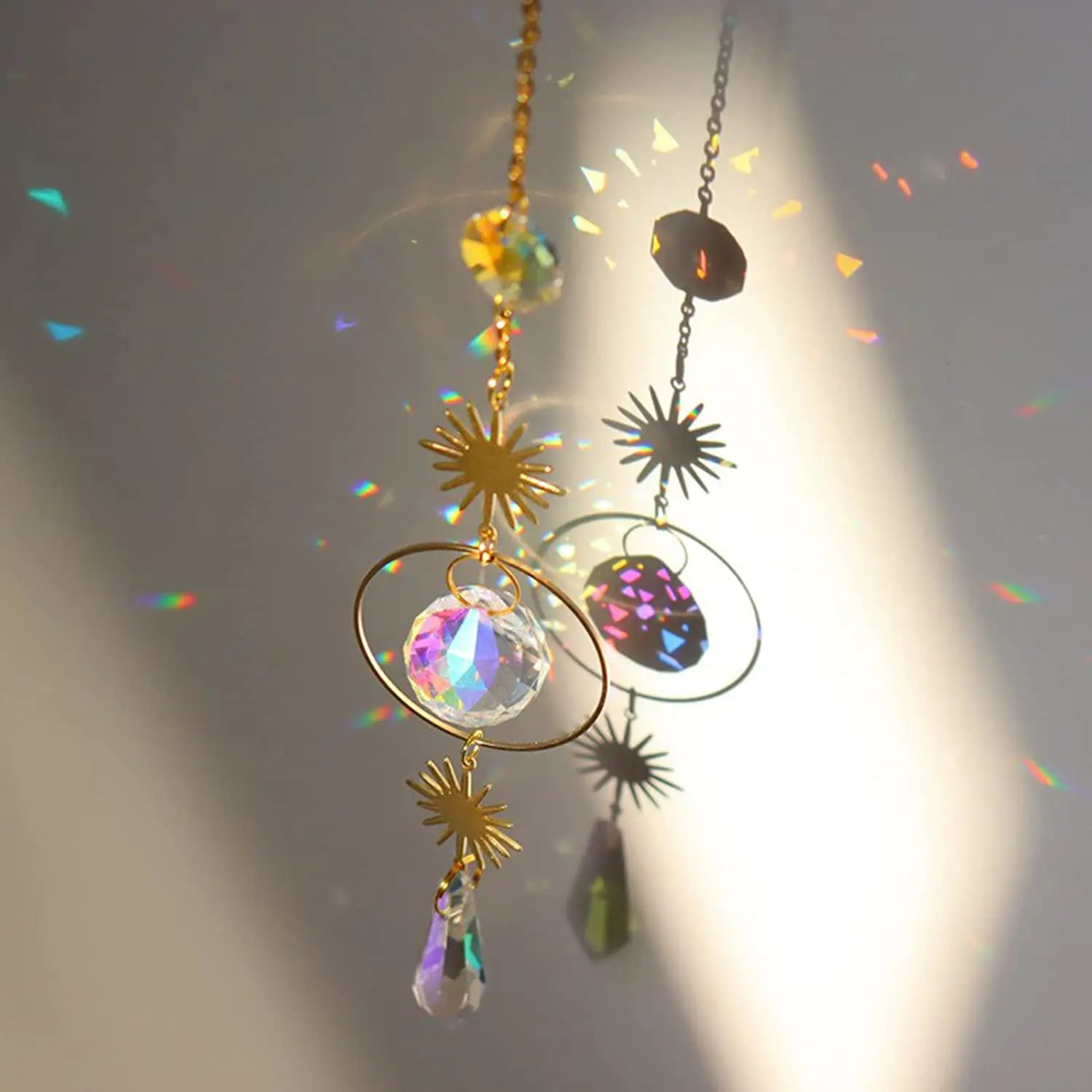 

Crystal Wind Chime Moon Sun Catcher Diamond Prisms Pendant Dream Catcher Rainbow Chaser Hanging Drop Home Garden Decor Windchime