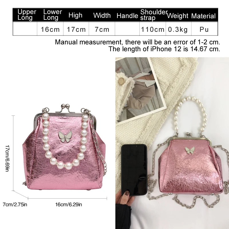 Pearl portable evening bag Butterfly decoration Clutch bag fashion women's shoulder bag Metal frame crossbody bag for women 2023