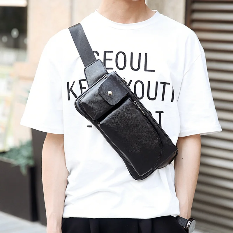 

Мужская кожаная нагрудная сумка, удобный трендовый мессенджер в Корейском стиле, модный ранец на талию
