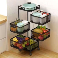 Multi-layer Stainless Steel Swivel Shelf 360 Degree Basket Fruit Vegetable Storage Rack Floor Round Shelf Kitchen Storage