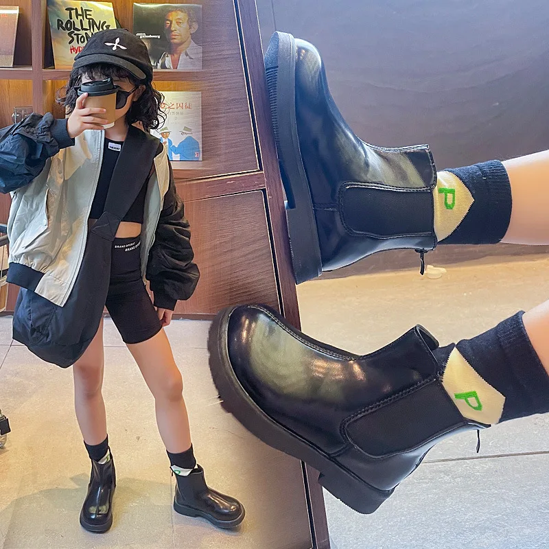 

Детские ботинки для верховой езды, сезон весна-осень 2022, ботильоны, модная детская повседневная обувь для девочек, высококачественные кожан...