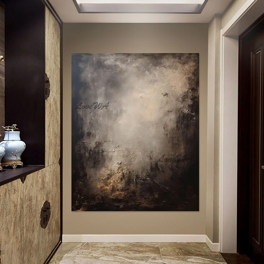 Темная простая абстрактная акриловая живопись современная толстая текстура