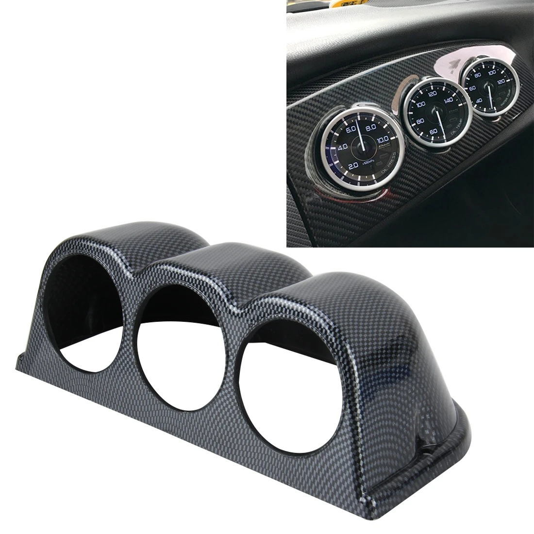 

60mm Universal Horizontal Carbon lead Material 3 Triple Auto Car Dash Gauge Meter Pod Mount Holder Dashboard 3 Hole Cup Vehicle