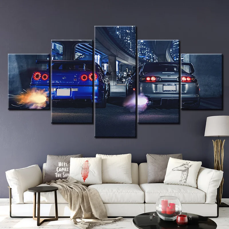 

Charm GTR R34 VS Vehicle Canvas Printed Painting 5 Piece Wall Art Framework Home Decor Poster Picture for Living Room Posters