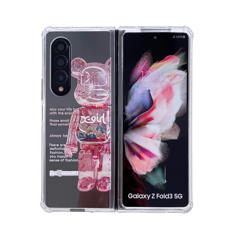 

Fashion Bear Figure Transparent Phone Case for Samsung Galaxy Z Fold 3 5G PC Back Cover for ZFold3 Protective Hard Case Shell