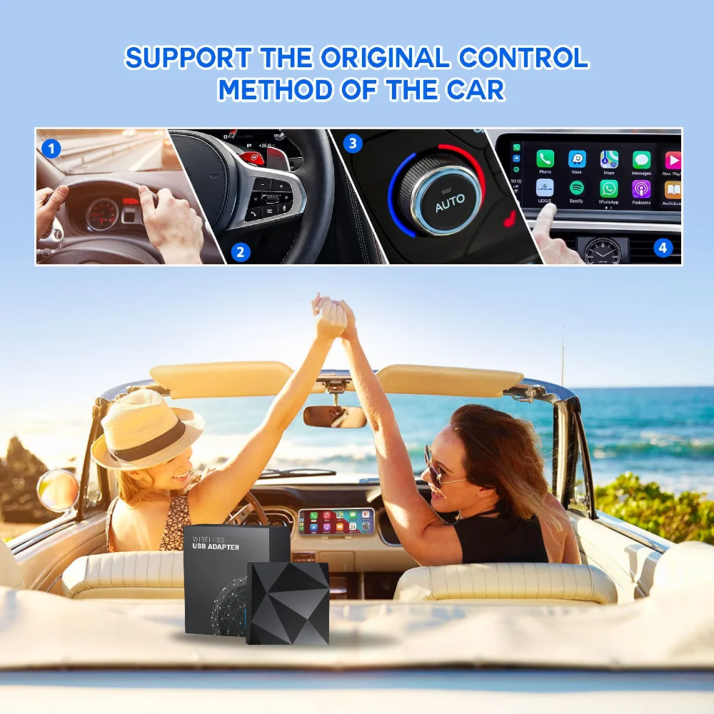 Фото Беспроводной адаптер CarPlay 2022 новейшая версия, ключ Apple CarPlay для OEM проводных автомобилей CarPlay, конвертирует проводной в беспроводной CarPlay №4