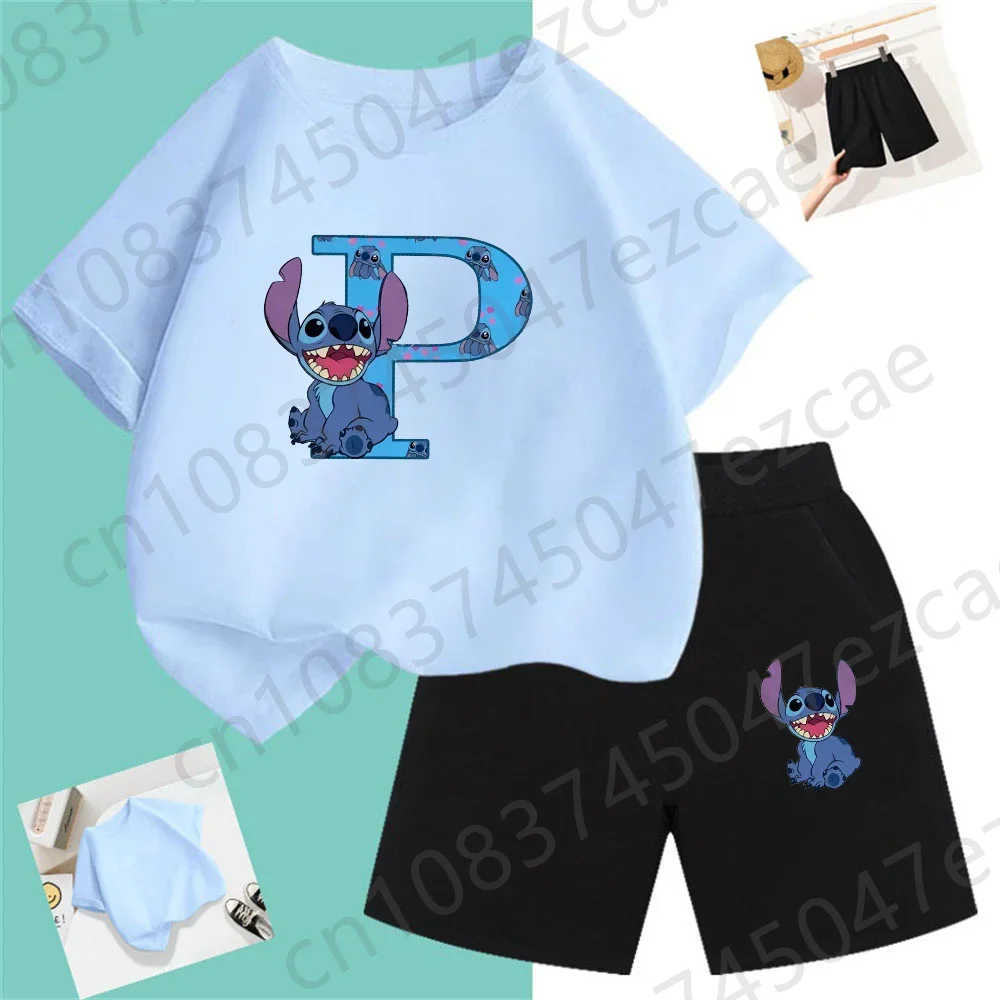 Lilo And Stitch t shirt Set Birthday Lucky Letter Cotton Children's Wear Girls Boys Sports Shirts Comic T-shirts Baby Casual