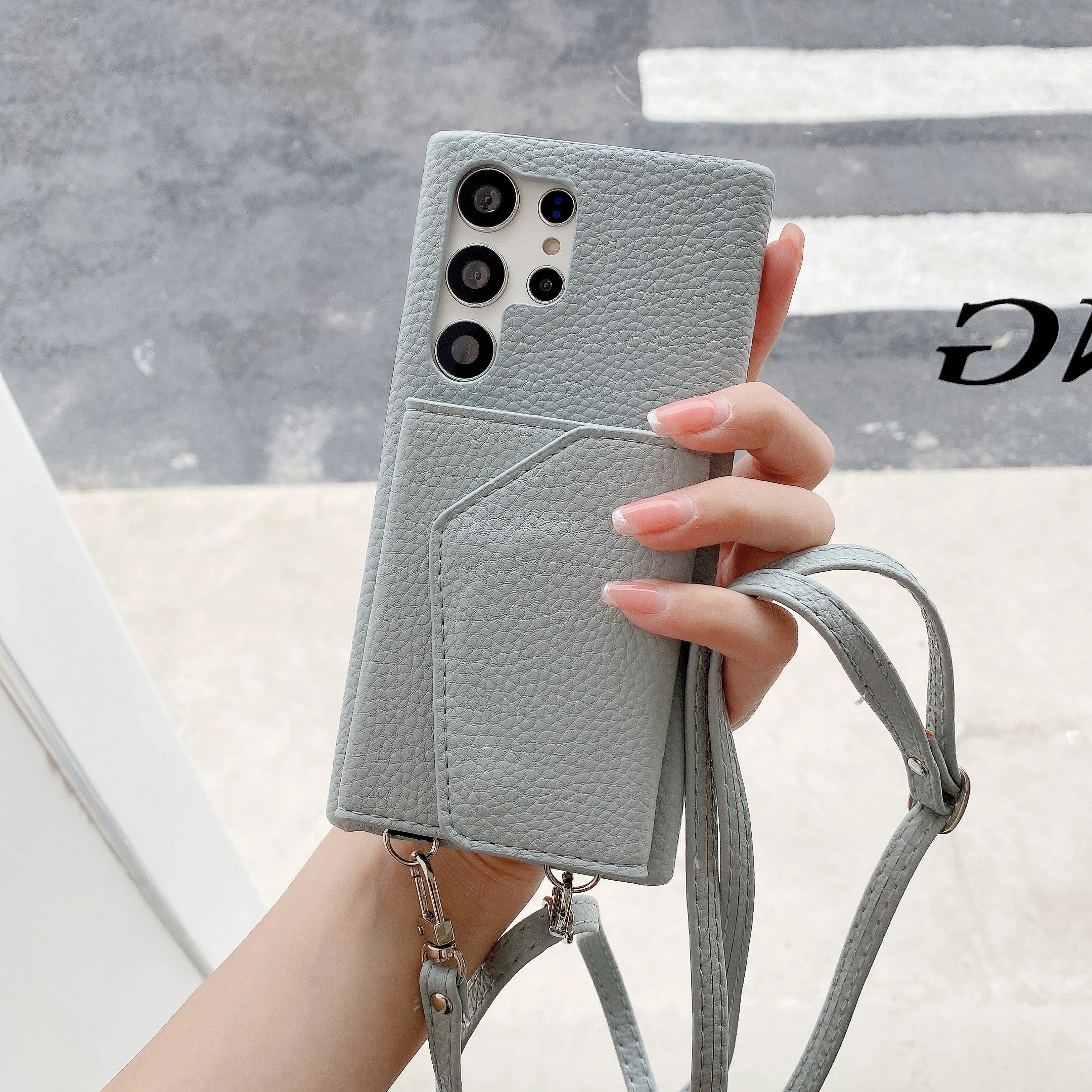 For Samsung S23 S23P S23U S22 S22P S22U S21P S21P S21U S21U S20 Built-in Make-up Mirror Flip Wallet Card Holder Cable Phone case