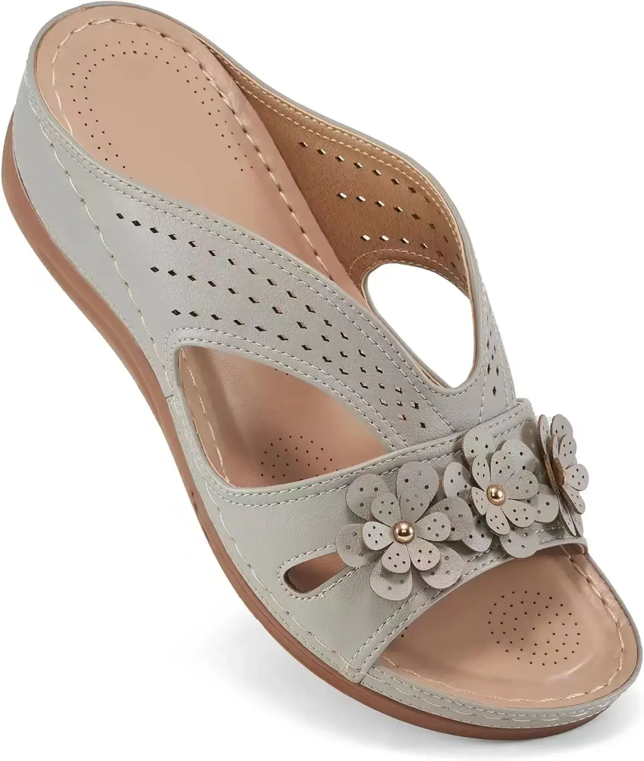 Новые женские тапочки повседневная пляжная обувь на танкетке с цветочным